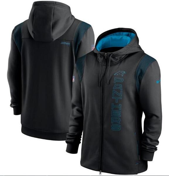 Men's Carolina Panthers 2021 Black Sideline Team Performance Full-Zip Hoodie